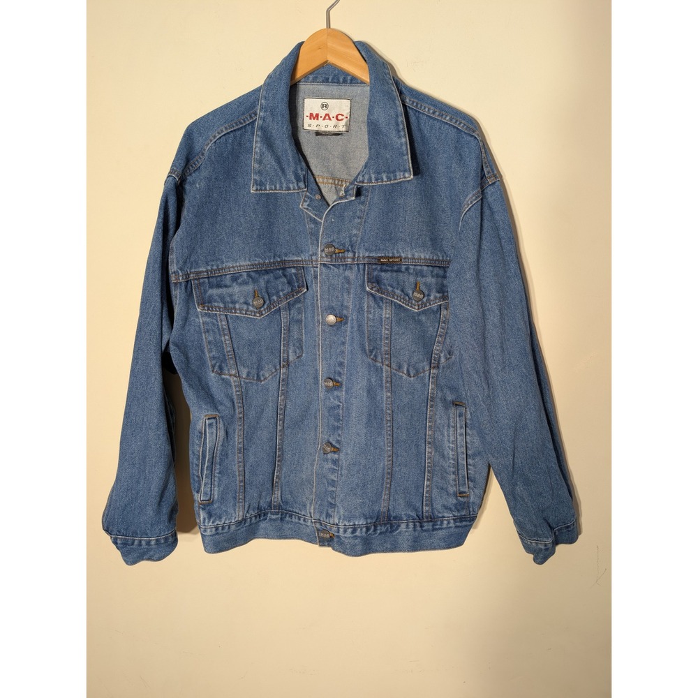 Vintage MAC Sport Denim Jacket Mens XL Blue Classic Trucker Style Button Front